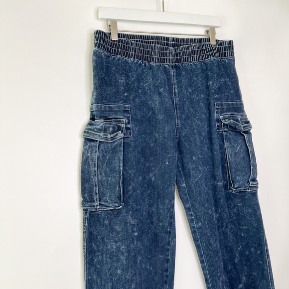 Norma Kamali Pants Dark Blue Acid Wash Boyfriend Cargo Sweat Jogger - Picture 2 of 5